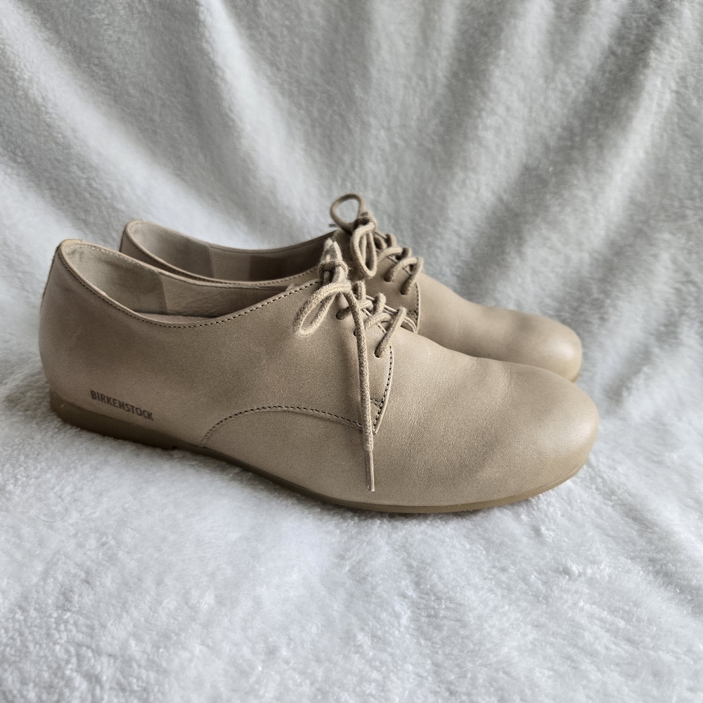 Birkenstock Saunders Napa Leather Derby Oxford Lace-Up Shoes Nude (Brand New)
